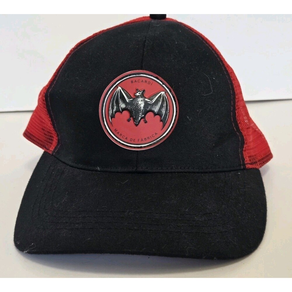 Bacardi Rum Hat Baseball Cap Red Black Bat Logo Snapback Mesh Trucker OSFA